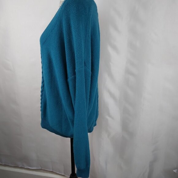 Free People | NWT Oversized Cable Pullover Sweater Teal | Size S - Picture 2 of 16